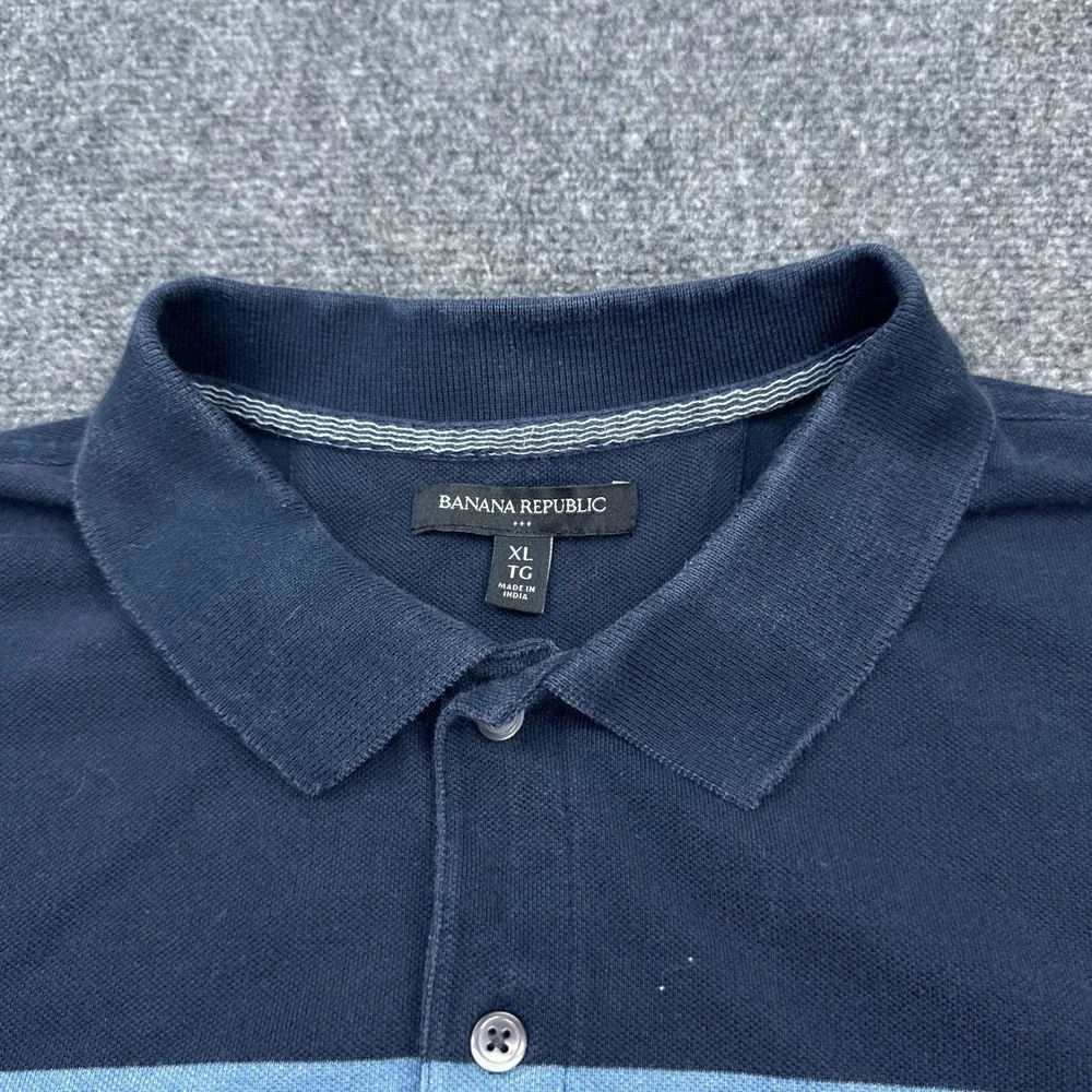 Banana Republic Polo Shirt Mens Size XL Blue Striped Casual Short Sleeve
